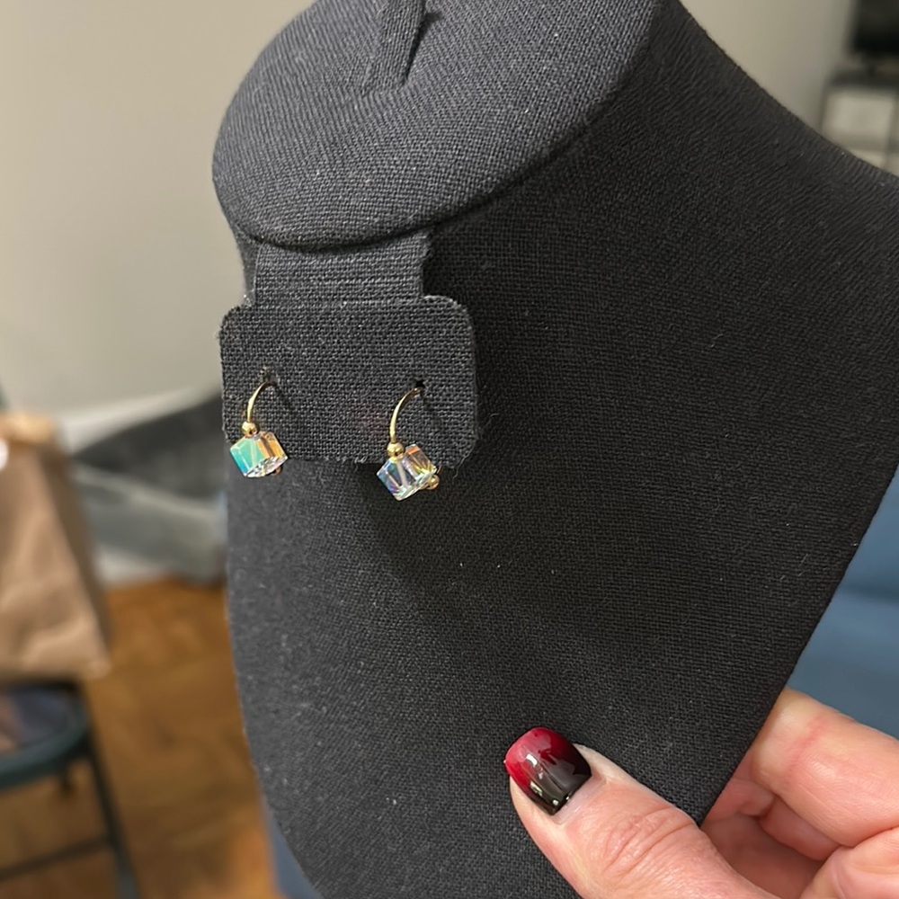 Handmade Gold and Crystal cube earrings